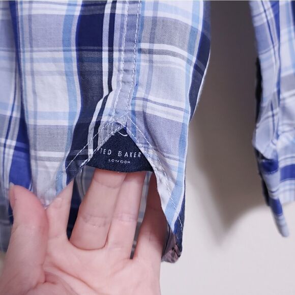 Ted Baker Button Down Top Blue Plaid Size 3 - Picture 5 of 13